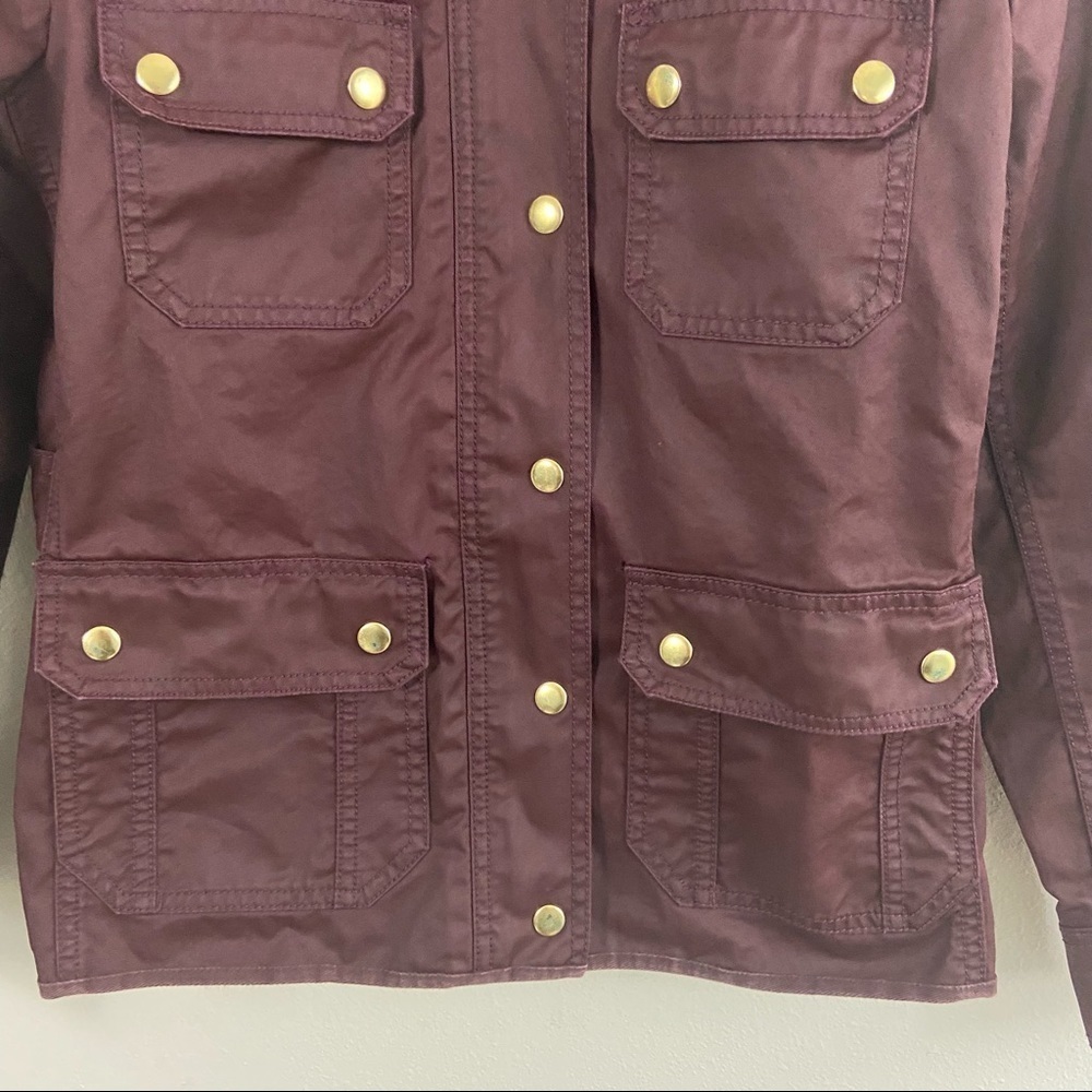 J. Crew Downtown Field Jacket Burgundy Wax Cotton Snap Buttons Sz PM - Picture 3 of 11